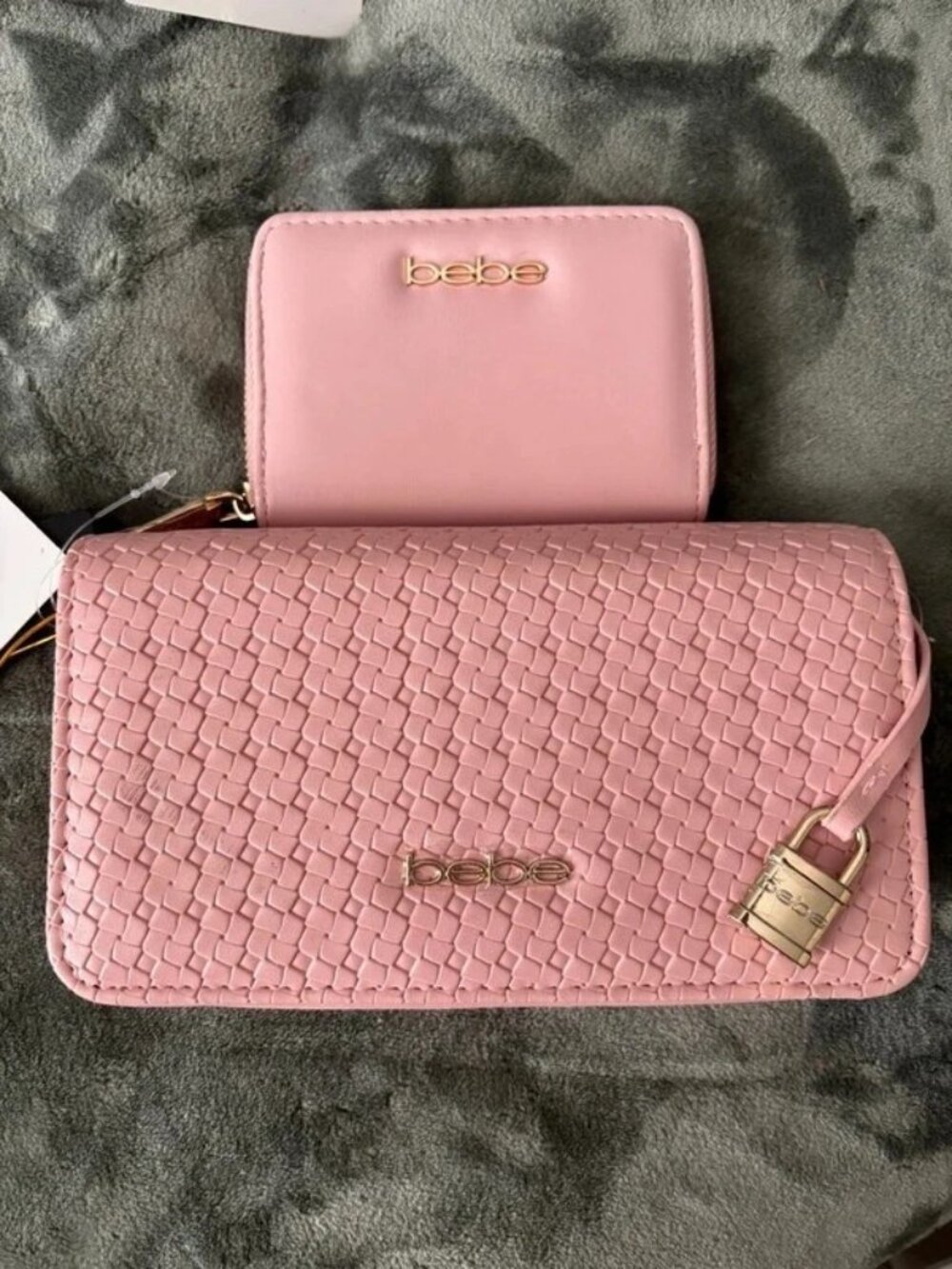 bebe Pink Woven Crossbody Bag with Matching Wallet